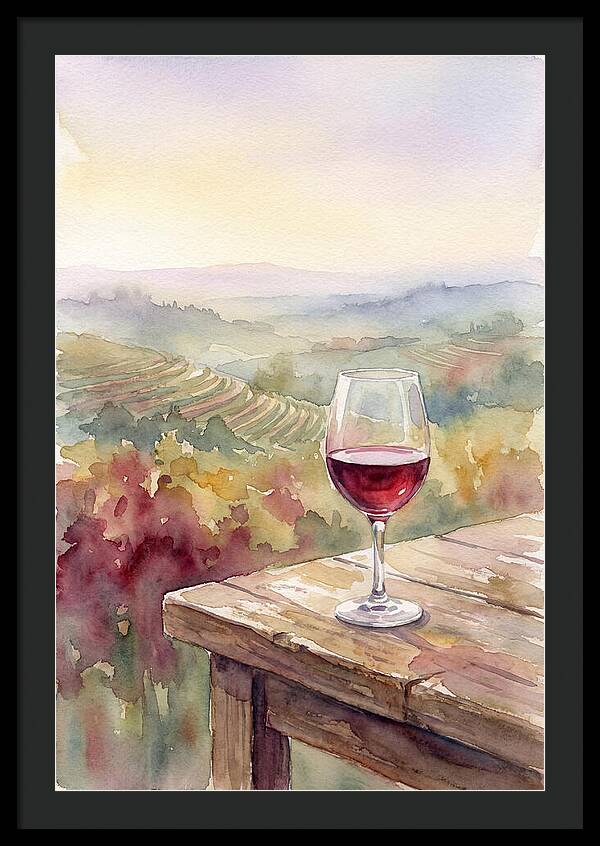Glass Of Red Wine With Vineyard View