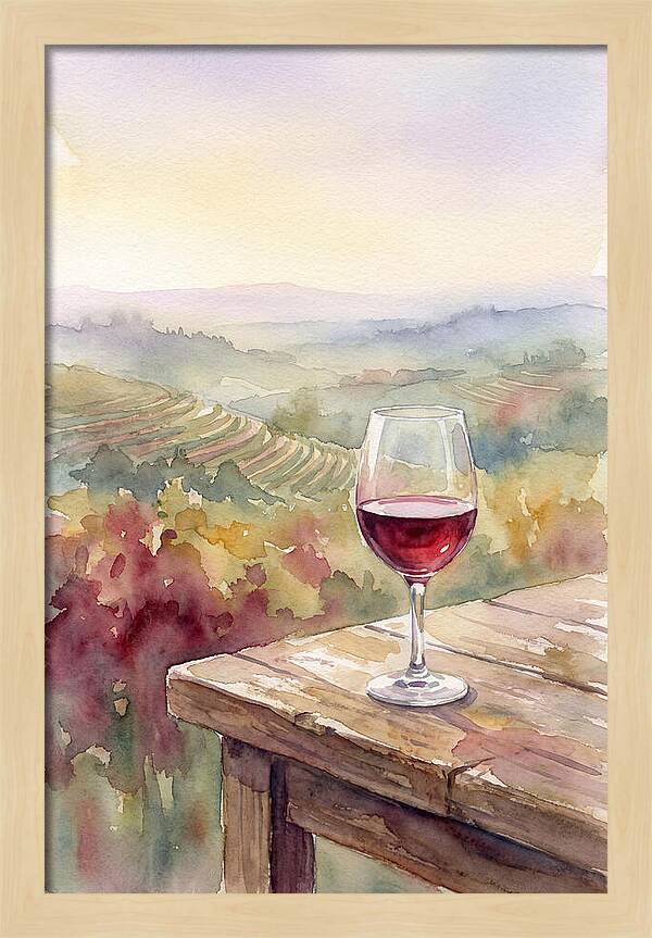 Glass Of Red Wine With Vineyard View
