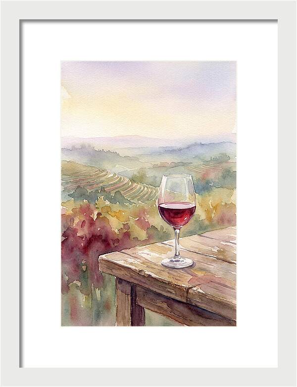 Glass Of Red Wine With Vineyard View