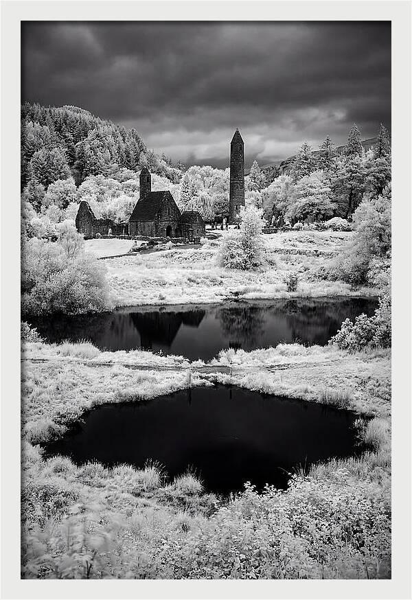 Glendalough Monastic Site In Black And White