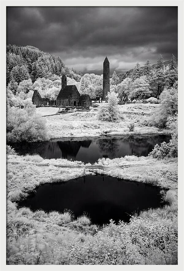 Glendalough Monastic Site In Black And White