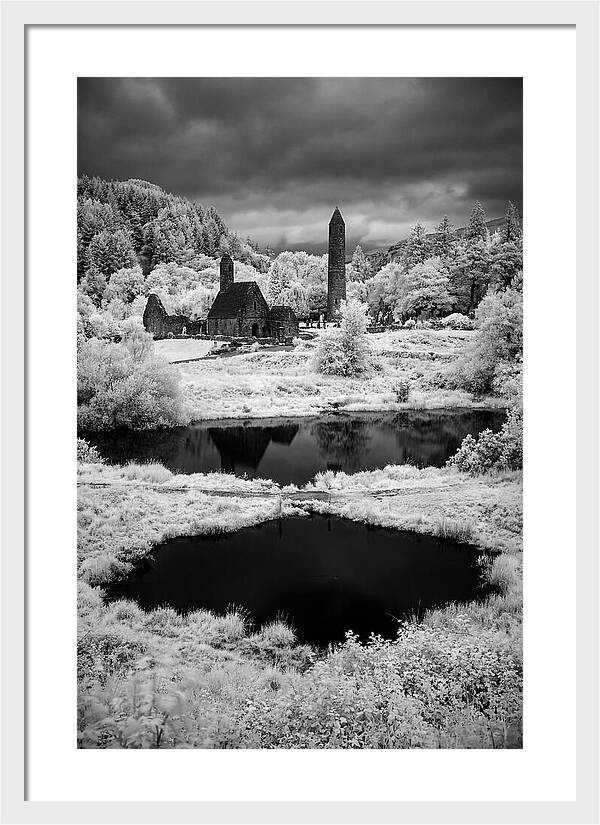 Glendalough Monastic Site In Black And White