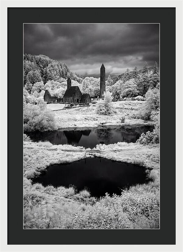 Glendalough Monastic Site In Black And White