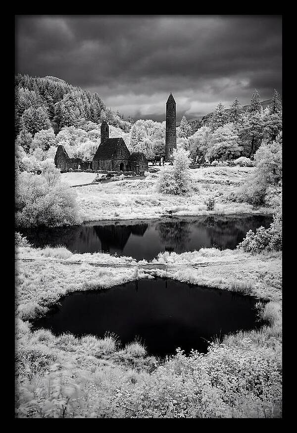 Glendalough Monastic Site In Black And White