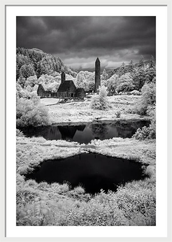 Glendalough Monastic Site In Black And White
