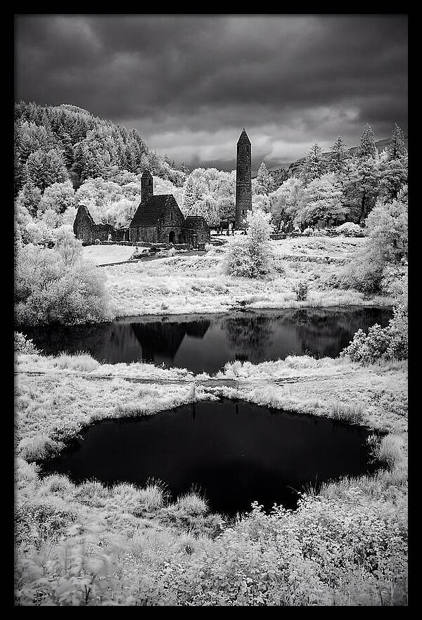 Glendalough Monastic Site In Black And White