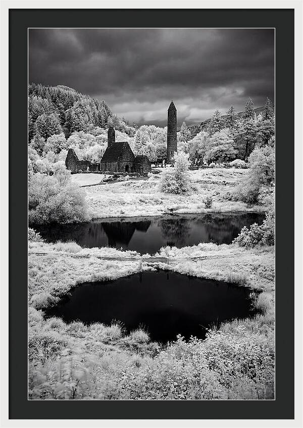 Glendalough Monastic Site In Black And White