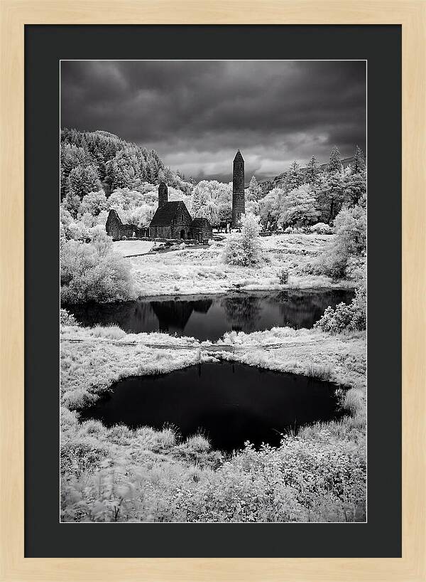 Glendalough Monastic Site In Black And White