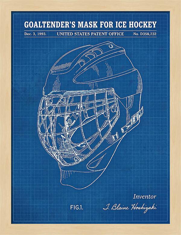 Goaltender's Mask For Ice Hockey Blueprint Patent Usd358232s