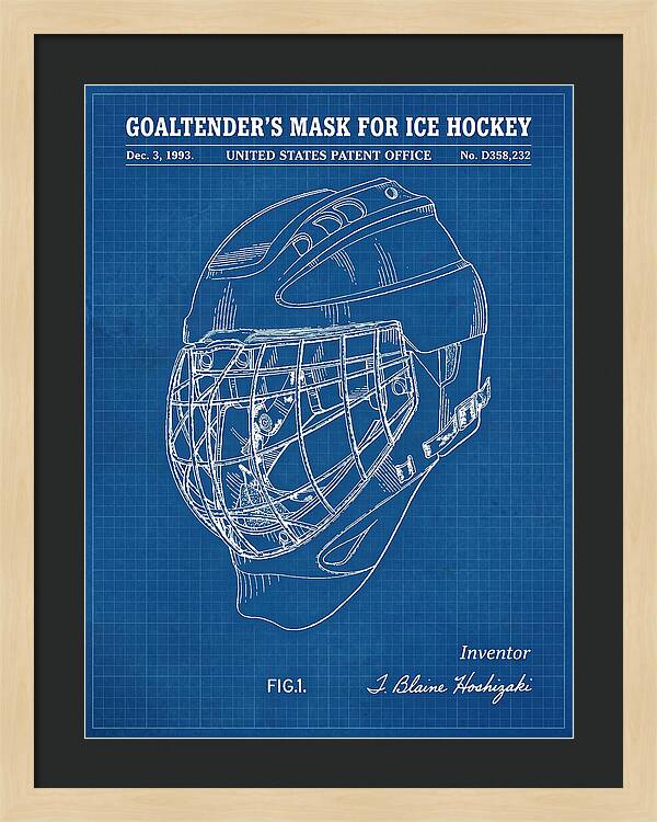 Goaltender's Mask For Ice Hockey Blueprint Patent Usd358232s