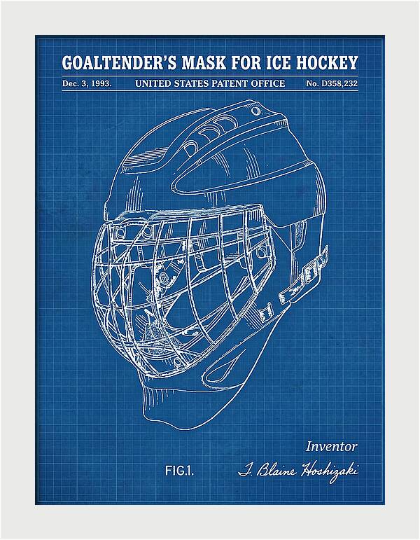 Goaltender's Mask For Ice Hockey Blueprint Patent Usd358232s