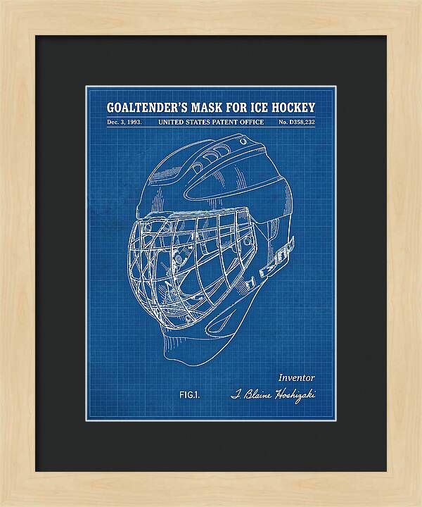 Goaltender's Mask For Ice Hockey Blueprint Patent Usd358232s
