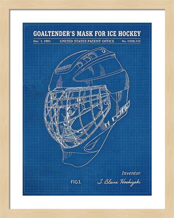 Goaltender's Mask For Ice Hockey Blueprint Patent Usd358232s
