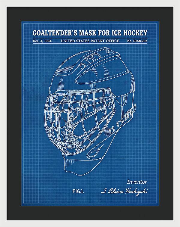 Goaltender's Mask For Ice Hockey Blueprint Patent Usd358232s