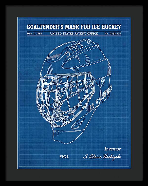 Goaltender's Mask For Ice Hockey Blueprint Patent Usd358232s