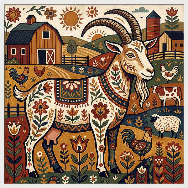Goat In A Vibrant Farm Scene