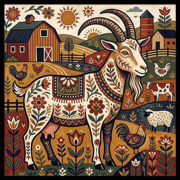 Goat In A Vibrant Farm Scene