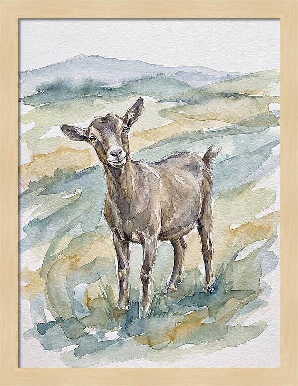 Goat In Watercolor Landscape