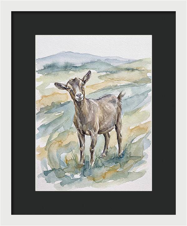 Goat In Watercolor Landscape