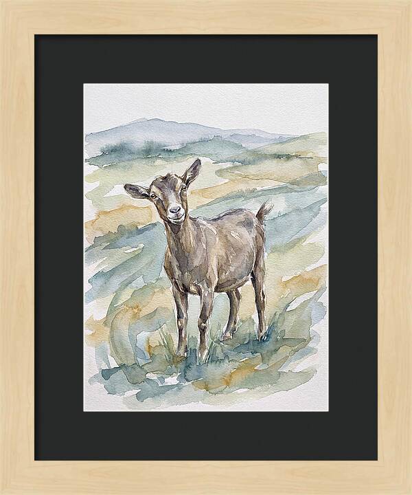 Goat In Watercolor Landscape
