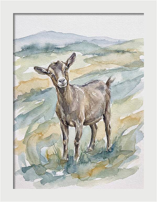 Goat In Watercolor Landscape