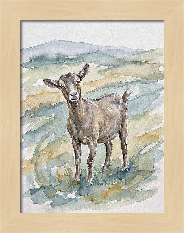 Goat In Watercolor Landscape