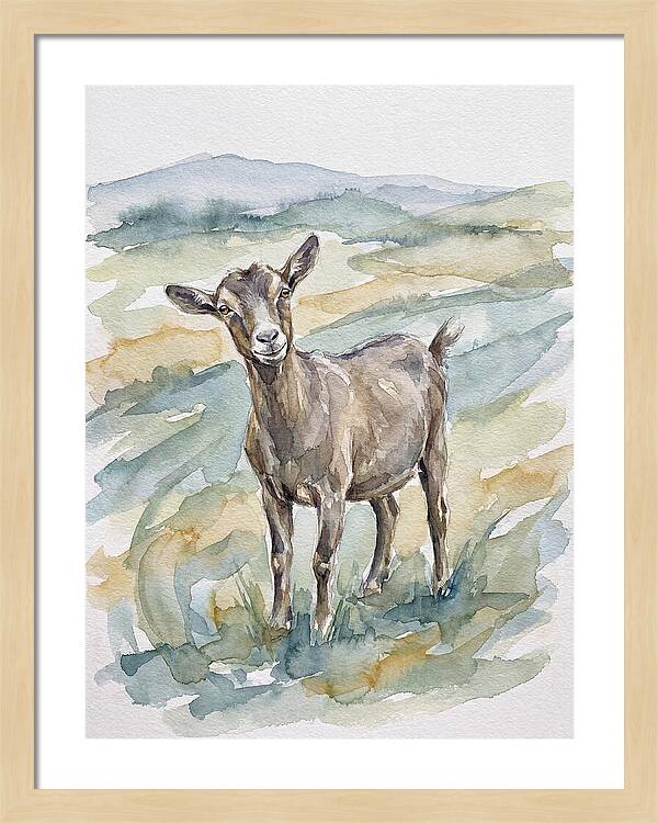 Goat In Watercolor Landscape
