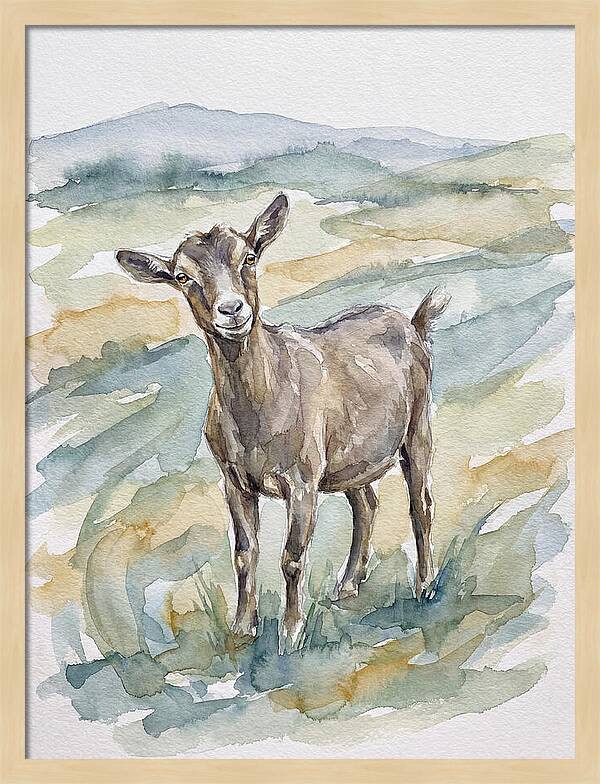Goat In Watercolor Landscape