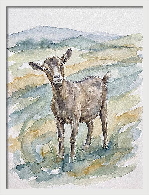 Goat In Watercolor Landscape