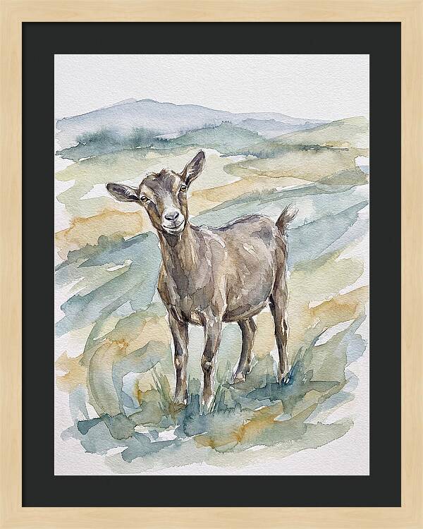 Goat In Watercolor Landscape