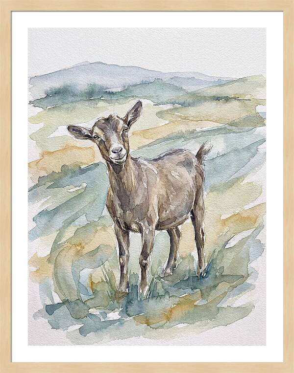 Goat In Watercolor Landscape
