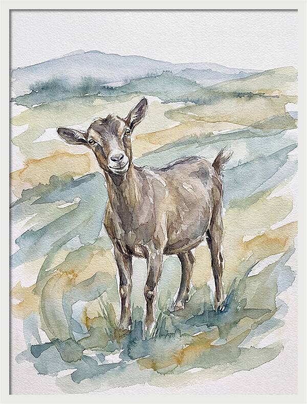Goat In Watercolor Landscape