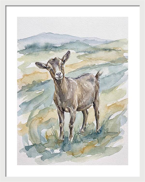 Goat In Watercolor Landscape