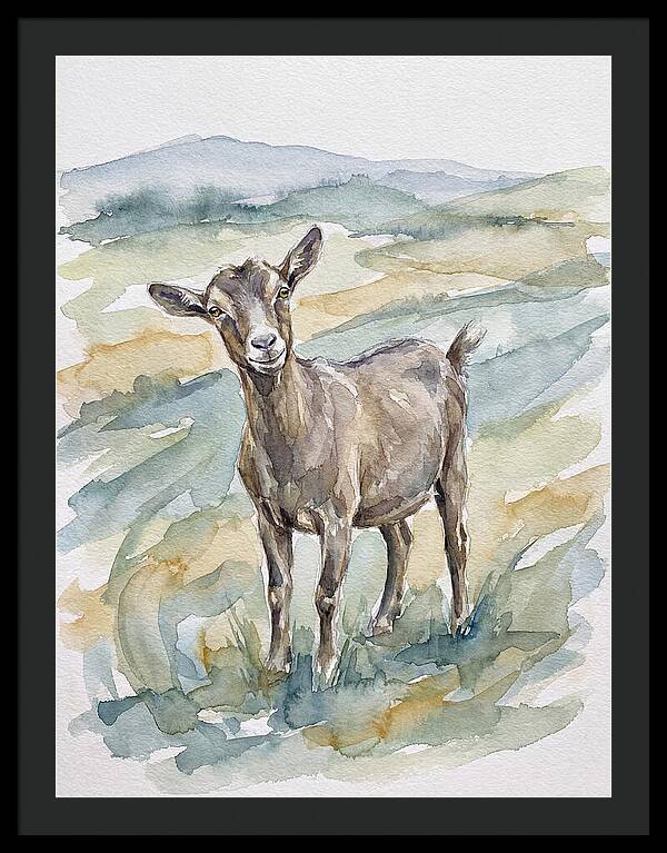 Goat In Watercolor Landscape