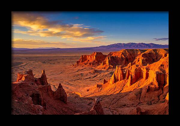 Gobi Desert Flaming Cliffs At Golden Hour