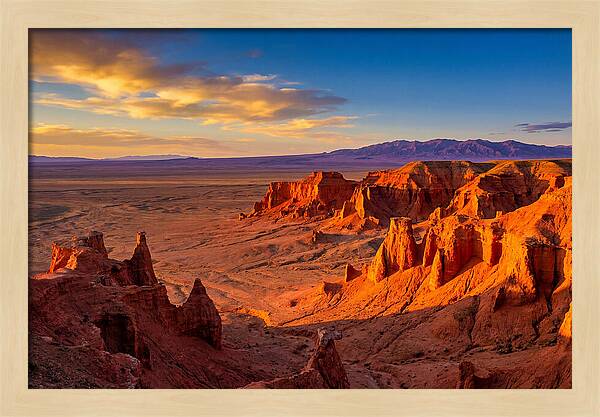Gobi Desert Flaming Cliffs At Golden Hour