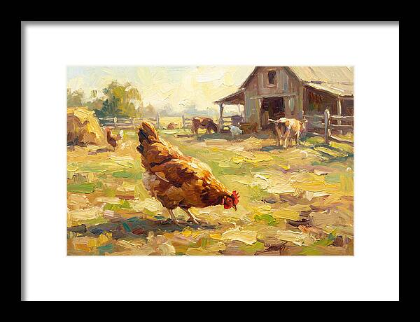 Golden Chicken In Pastoral Scene