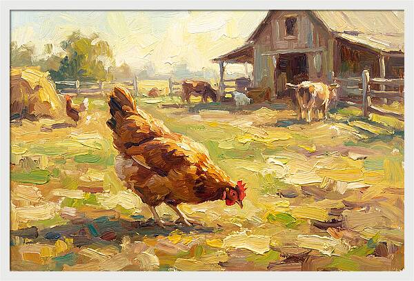 Golden Chicken In Pastoral Scene