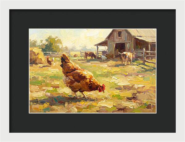 Golden Chicken In Pastoral Scene