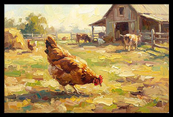 Golden Chicken In Pastoral Scene