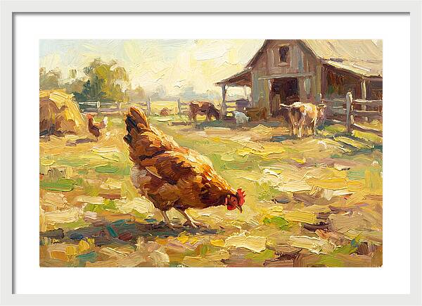 Golden Chicken In Pastoral Scene