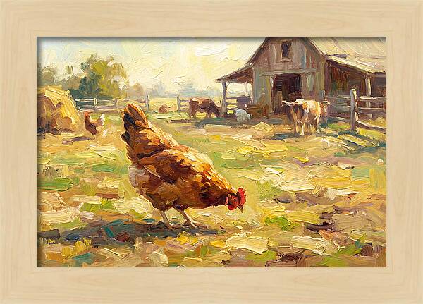 Golden Chicken In Pastoral Scene