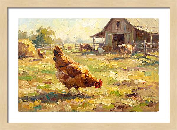 Golden Chicken In Pastoral Scene