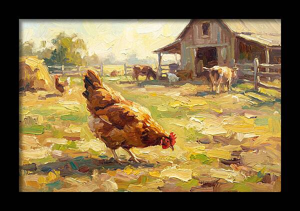 Golden Chicken In Pastoral Scene