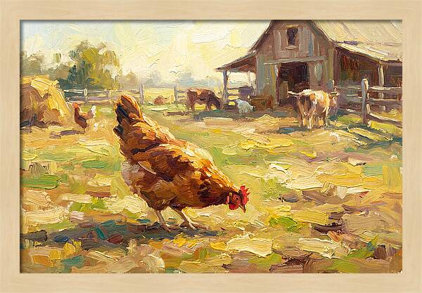 Golden Chicken In Pastoral Scene