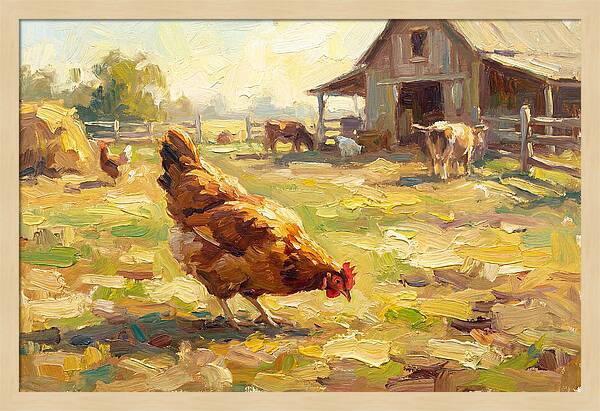 Golden Chicken In Pastoral Scene