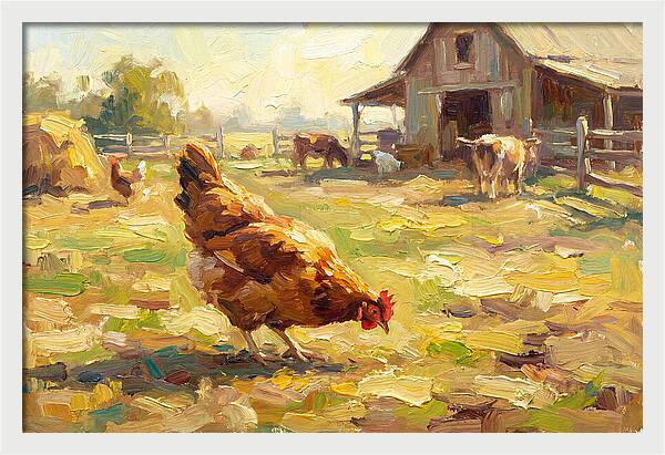 Golden Chicken In Pastoral Scene