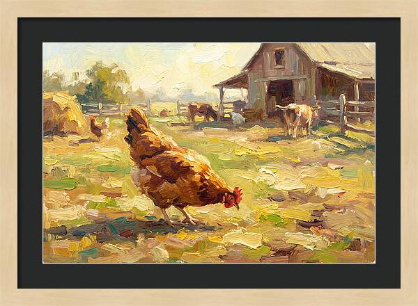 Golden Chicken In Pastoral Scene
