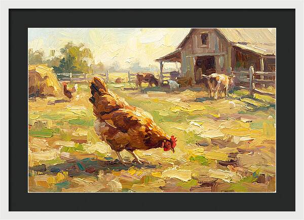 Golden Chicken In Pastoral Scene