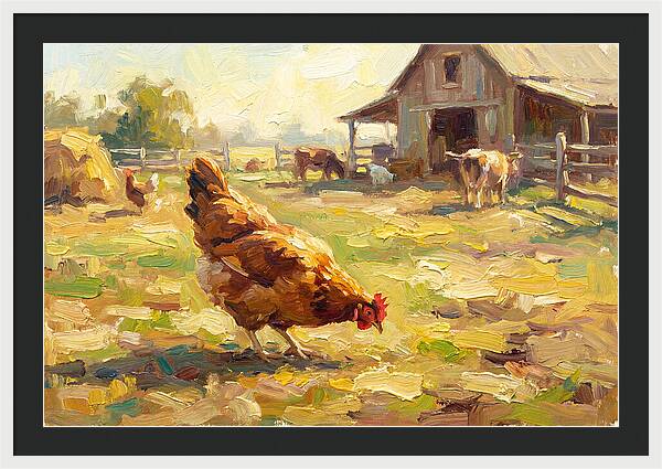 Golden Chicken In Pastoral Scene
